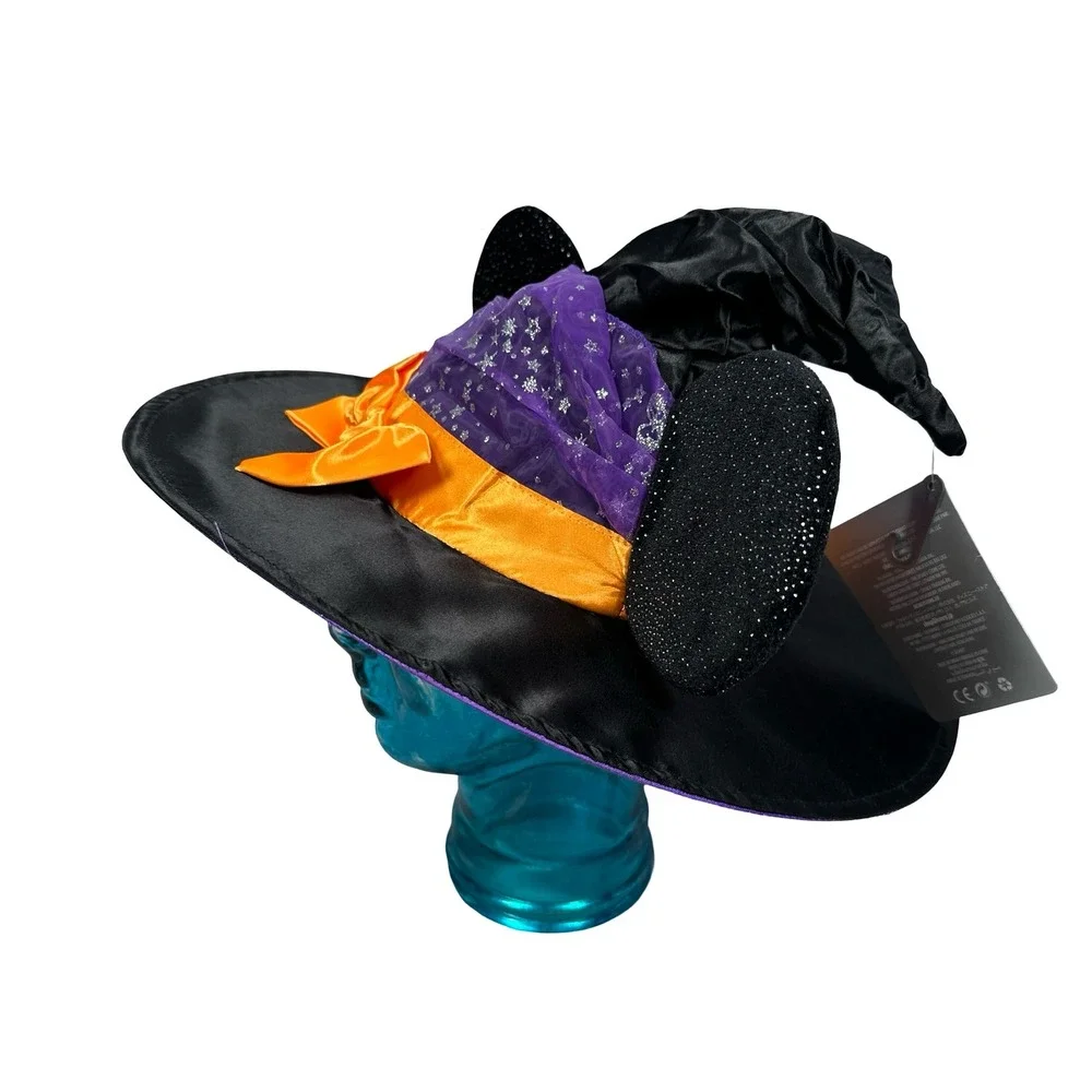 Disney Minnie Mouse Witch Hat Halloween Black Purple Orange Star Bow One Size - Picture 2 of 10